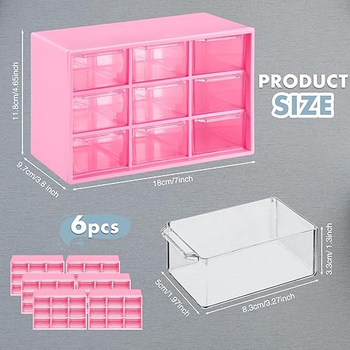 Miniatura 2 de Organizador pequeño de 6 cajones pequeños con cajones, caja de almacenamiento de escritorio de plástico con 9 cajones, organizador de manualidades