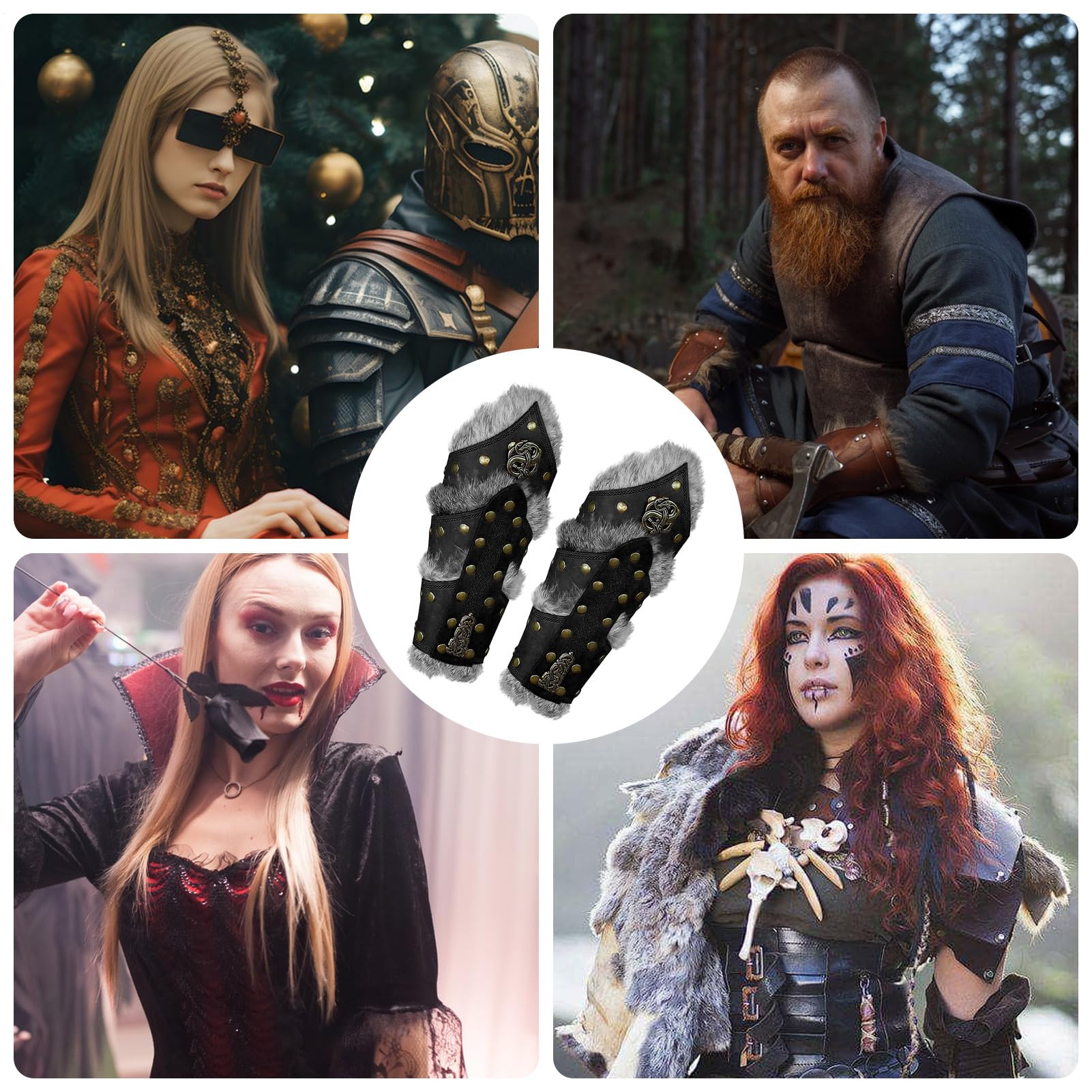 - Bracciali in pelle – Coppia di protezioni per braccia medievali in pelle | sintetica, per costumi rinascimentali, per guerrieri vintage, per festival e cosplay