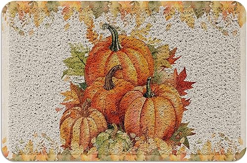 Miniatura 3 de Fantasy Staring Fall Pumpkin Maple Leaves Outdoor Indoor Entrance Doormat Seasonal Autumn Thanksgiving Harvest Front Welcome Door Mats Inside