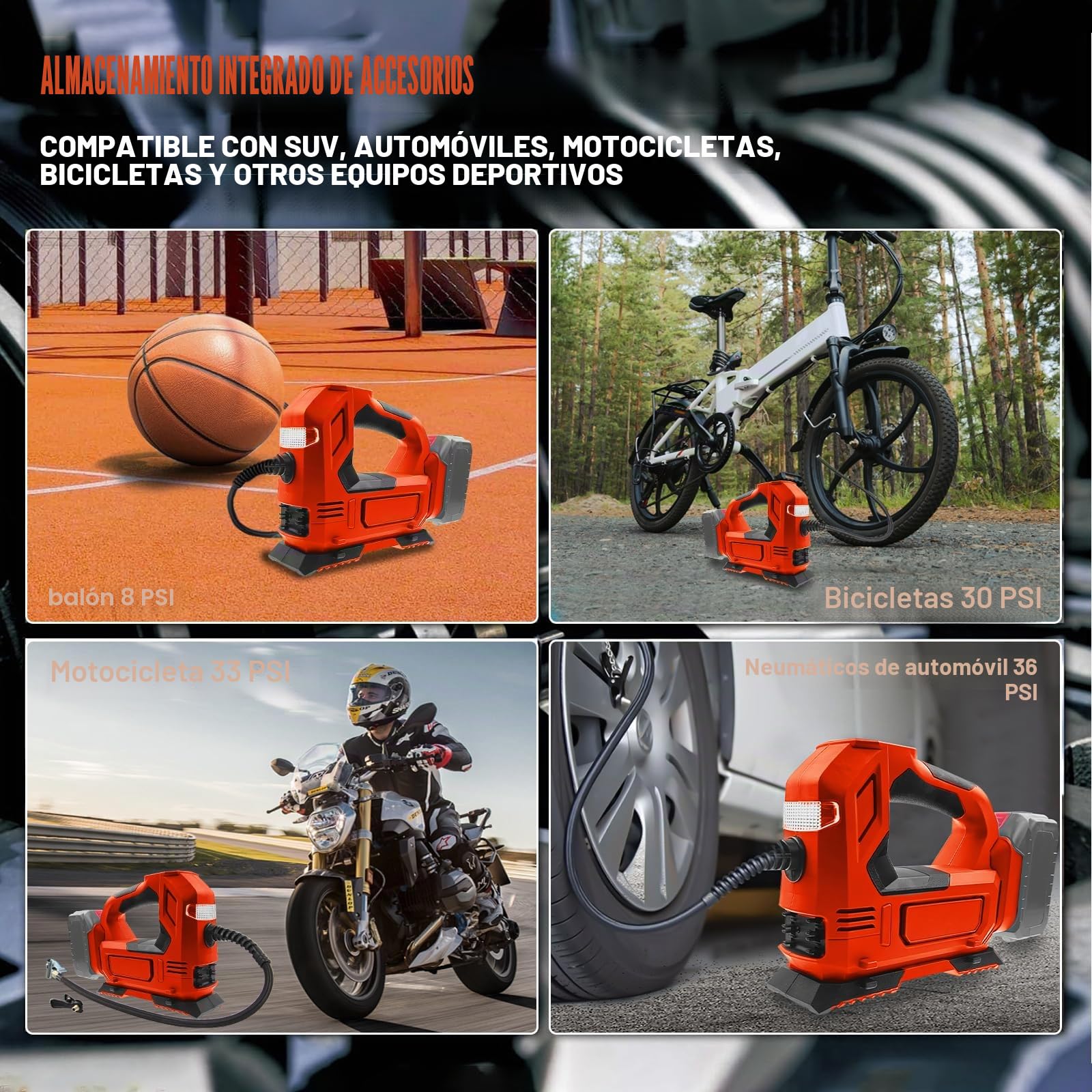 Compresor de batería para ‎Milwaukee M18 batería (sin batería, sin cargador) Bomba de aire portátil LED portátil con manómetro digital, compresor de aire eléctrico para coches, motos, bicicletas,