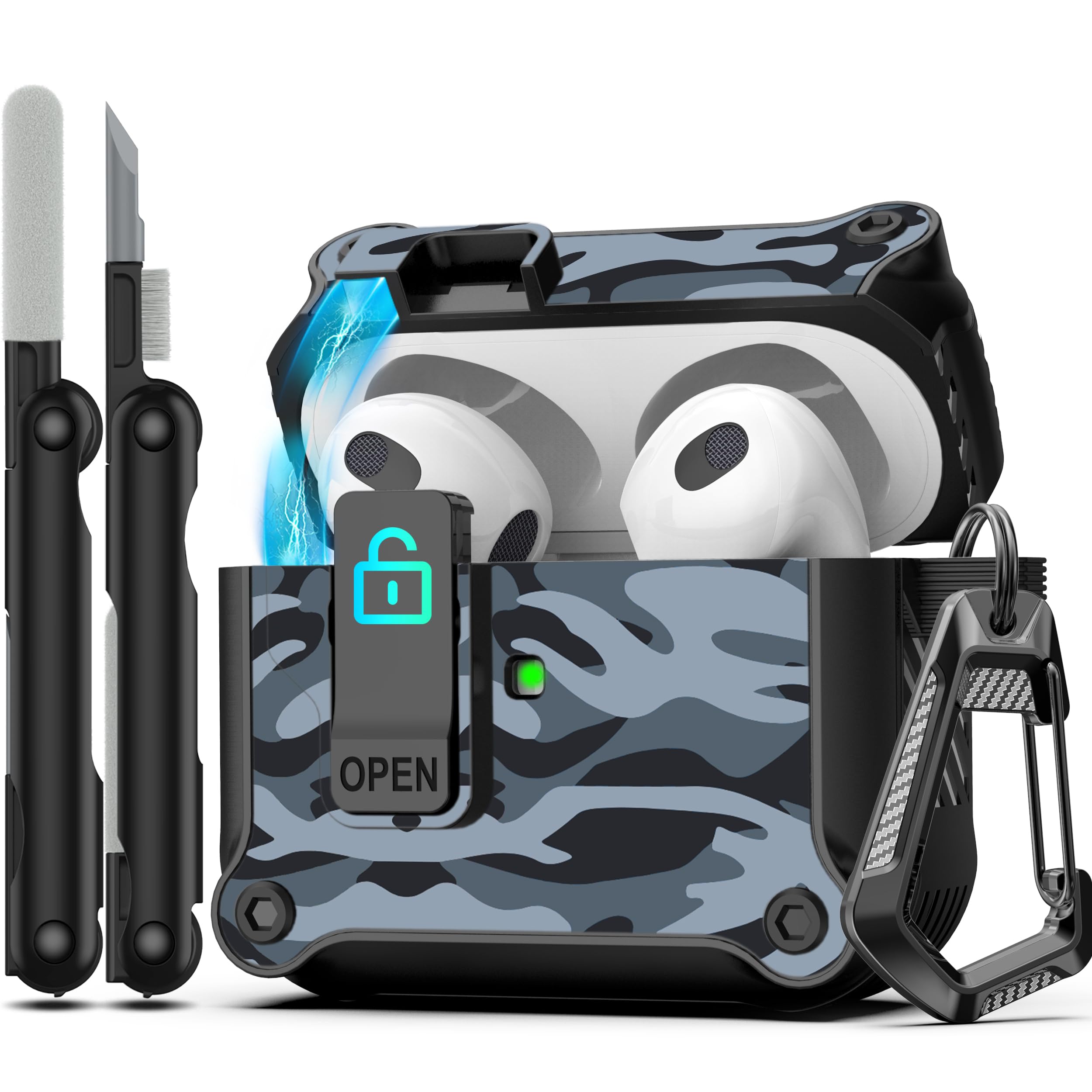 Airpods 第 3世代用ケース　安全なロック クリップ付き　ブラック Amazon | RFUNGUANGO Airpods 第 3 世代用ケース、安全なロック