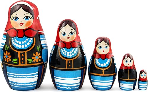 Matryoshka Matrioska Babuska Ruso Nesting Muñeca de Madera Polaco Nacional Disfraz Nacional 5 Piezas Apilamiento Pintura a Mano Hermosa Anidada Gran