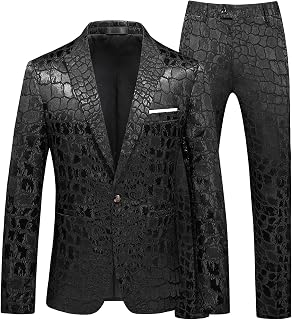 Mens 2 Piece Double Breasted Suit Jacquard Slim Fit Formal Groomsmen Wedding Party Black Tuxedo