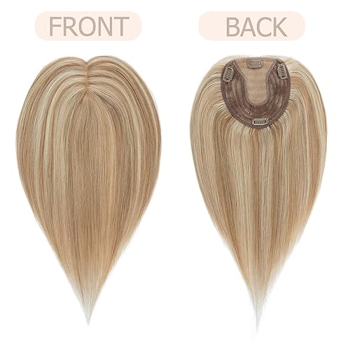 Miniatura 5 de 12P613 - Toppers para mujer, cabello humano real, sin flequillo, 5.1 x 5.9 in, base de seda más grande, densidad del 150%, extensiones de cabello