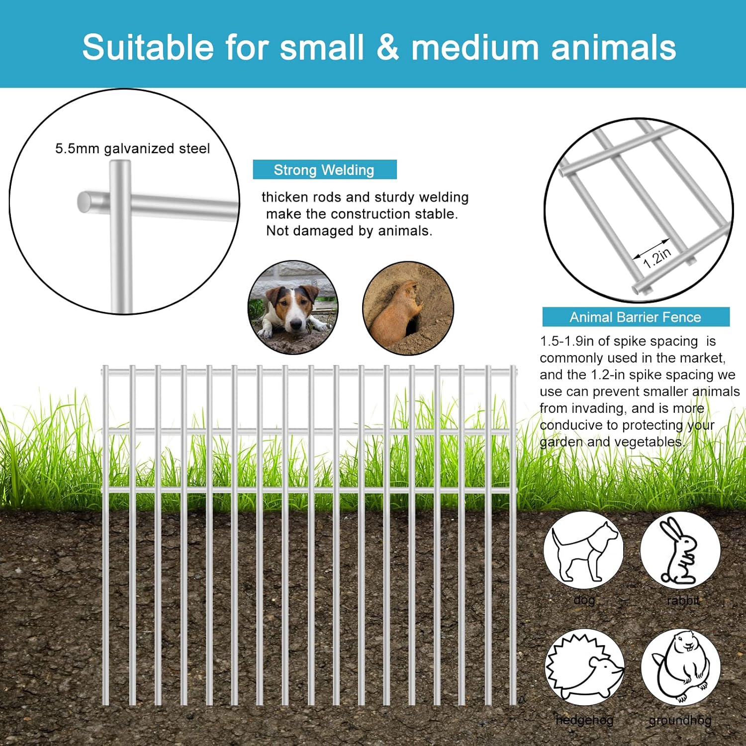 5 Pack Animal Barrier Fence, Silver No-Dig Underground Pet Dog Fence, 23.5'' X 15'', Outdoor Garden Yard Patio