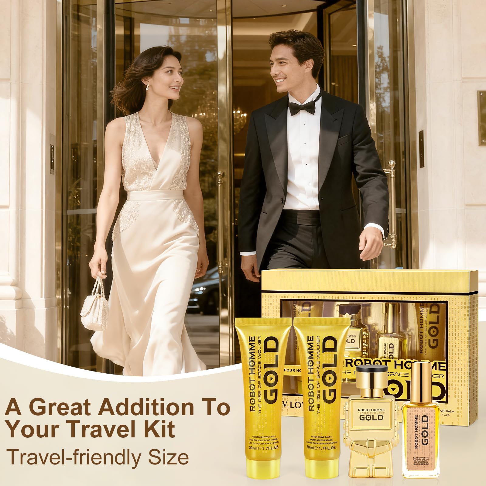 Coffret Cadeau Homme,Parfum Homme avec 2 x Eau de Toilette, Gel Douche et Lotion Apres Rasage, Format Voyage, Notes Boisées épicées, Convient à un Usage Quotidien