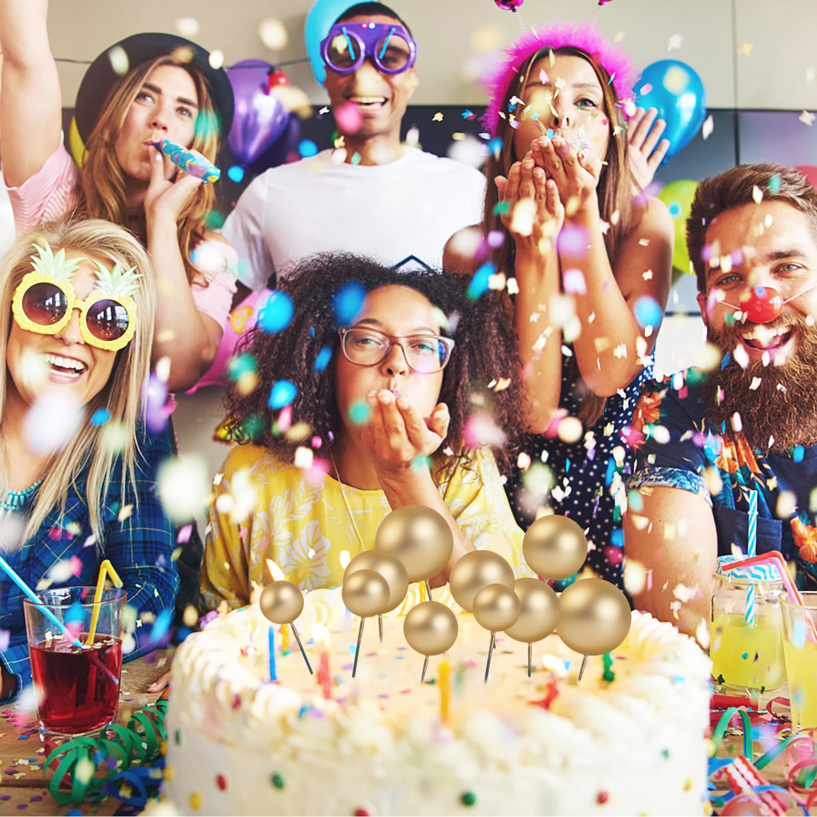 Palline Schiuma Torta Topper - 50 Pezzi, Oro E Nero, Decorazione Compleanni - Foto 8