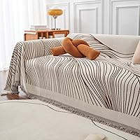 Vista 8 de VClife Funda de Sofá XL de Chenilla para Sofá de 3 Cojines, Fundas de Sofá Modernas a Rayas Beige Chocolate para Niños Lavables Protector de Sofá