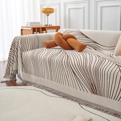 Miniatura 8 de VClife Funda de felpilla gruesa estilo bohemio, color beige y marrón a rayas, cálida funda para sofá de perro, apta para mascotas, 1 funda de sofá