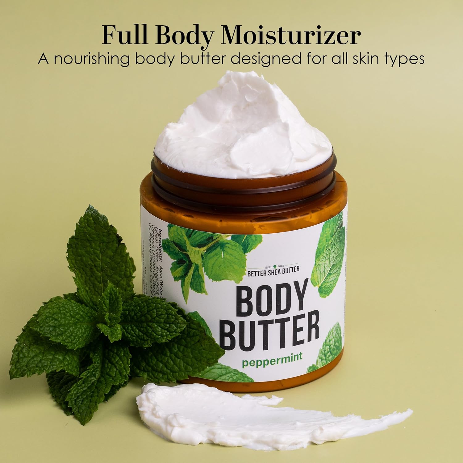 Peppermint Body Lotion | Moisturizer for Dry Skin | with Raw Shea Butter and Jojoba Oil | No Synthetic Fragrances, Non-Greasy Body Cream for Men and Women | 8 oz