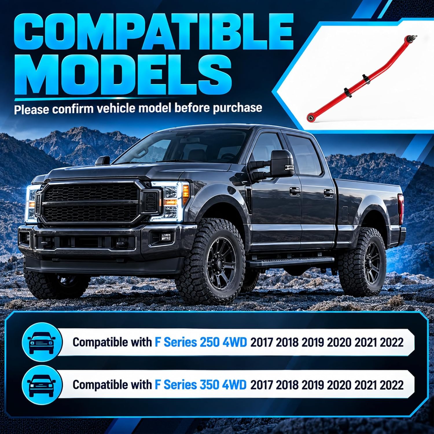 Front Forged Adjustable Track Bar for 1.5-8" Lift Compatible with F Series 250 F Series 350 4WD 2017 2018 2019 2020 2021 2022 4×4 Red Track Bar
