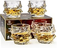 GLASKEY 12oz Hand-Blown Crystal Whiskey Glasses Set of 4 - Thick Twisted Bottom Old Fashioned Rocks Glasses for Scotch Bourbon Cocktails, Perfect Men's Gift