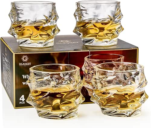 GLASKEY 12 oz Storm Japanese Whiskey Glasses Set of 4,