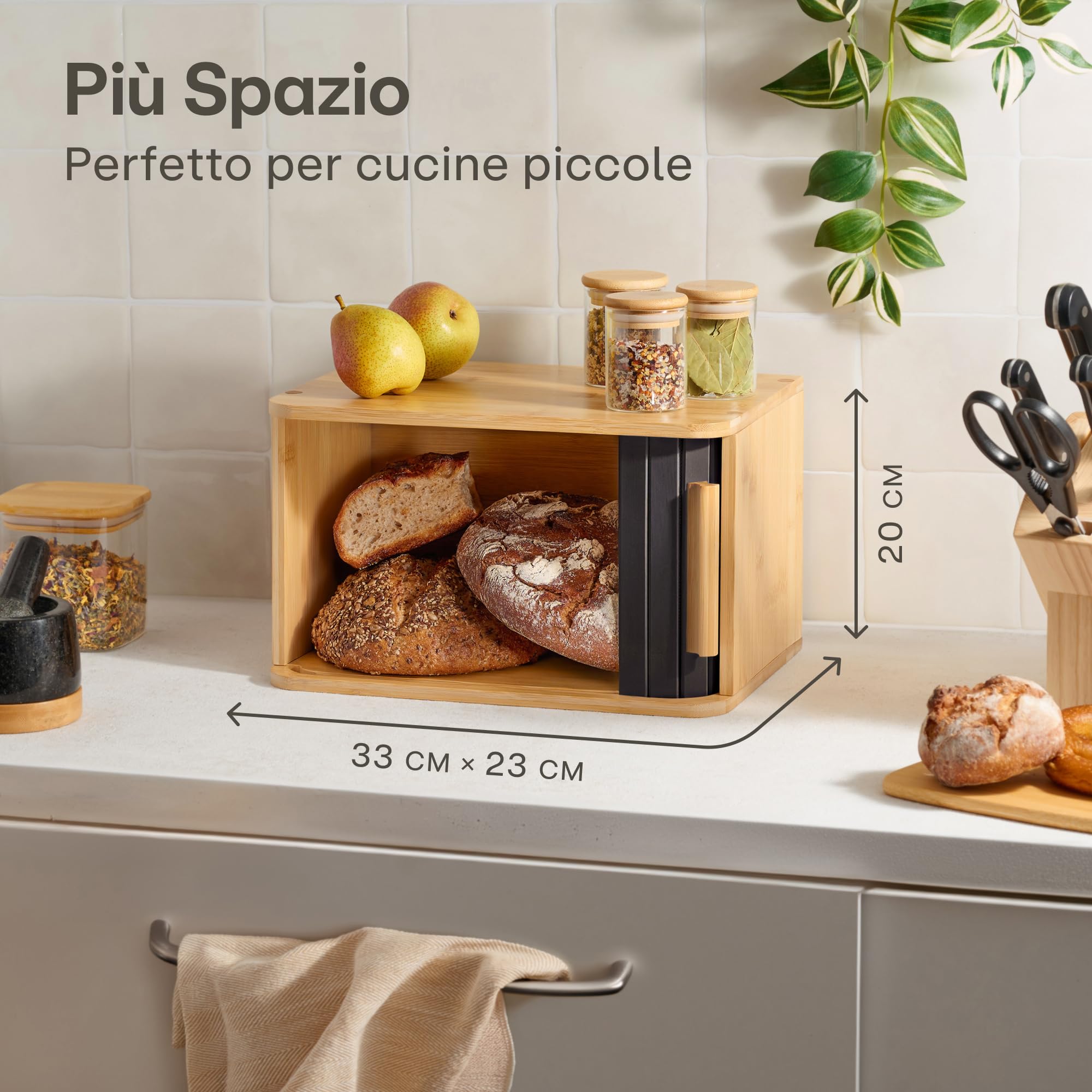 Praknu Portapane Moderno in Legno FSC® Piccolo con Porta Scorrevole - Cassetta Portapane da Cucina 33 x 23 cm - Salva spazio - per Mantenere Il Pane Croccante - Nero