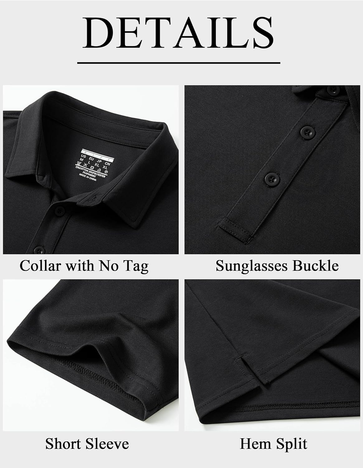 Cotrasen Mens Polo Shirts Short Sleeve Cotton Pique Golf Shirt 3 Button Classic Fit Basic Casual T-Shirts Large Black image 5 of 6 B0F9YKFG6K