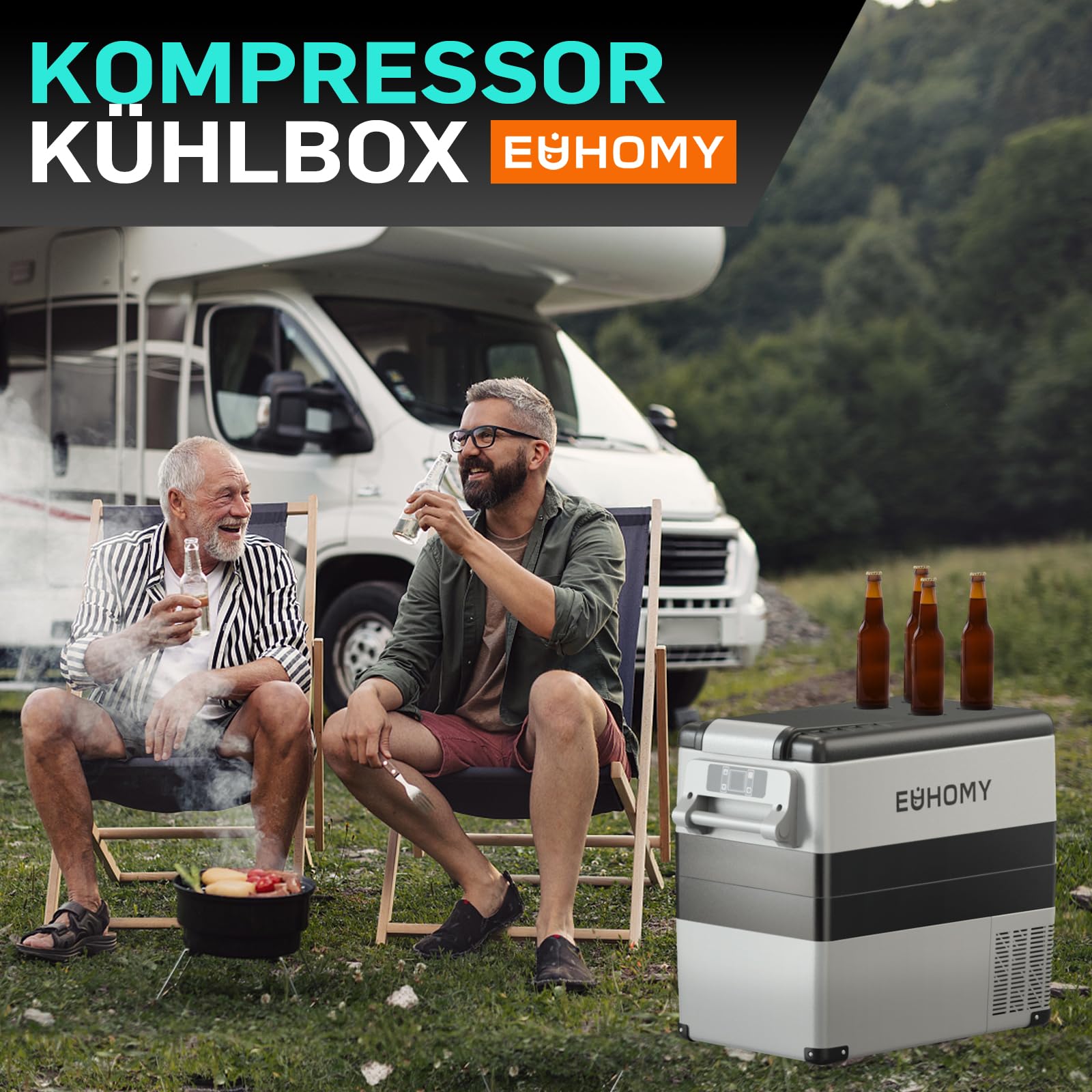 EUHOMY Kompressor Kühlbox 49.4L, Kühlbox Auto Kompressor mit 12/24V DC & 240V AC, tragbarer Kühlschrank Gefrierschrank Kühlschrank Kühler für Auto, RV, Camping, Reisen, Angeln, Outdoor oder Home Use