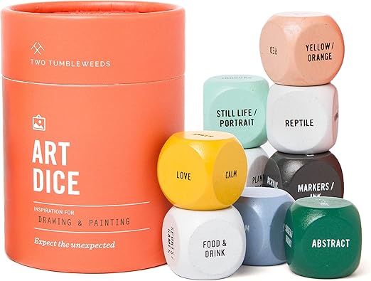 Two Tumbleweeds Art Dice - Drawing & Painting Game for Adults, Artists & Teachers - Set of 9 Dice for Creative Inspiration - Drawing Prompts for Studio and Classroom - Gift for Artist - 1+ Players
