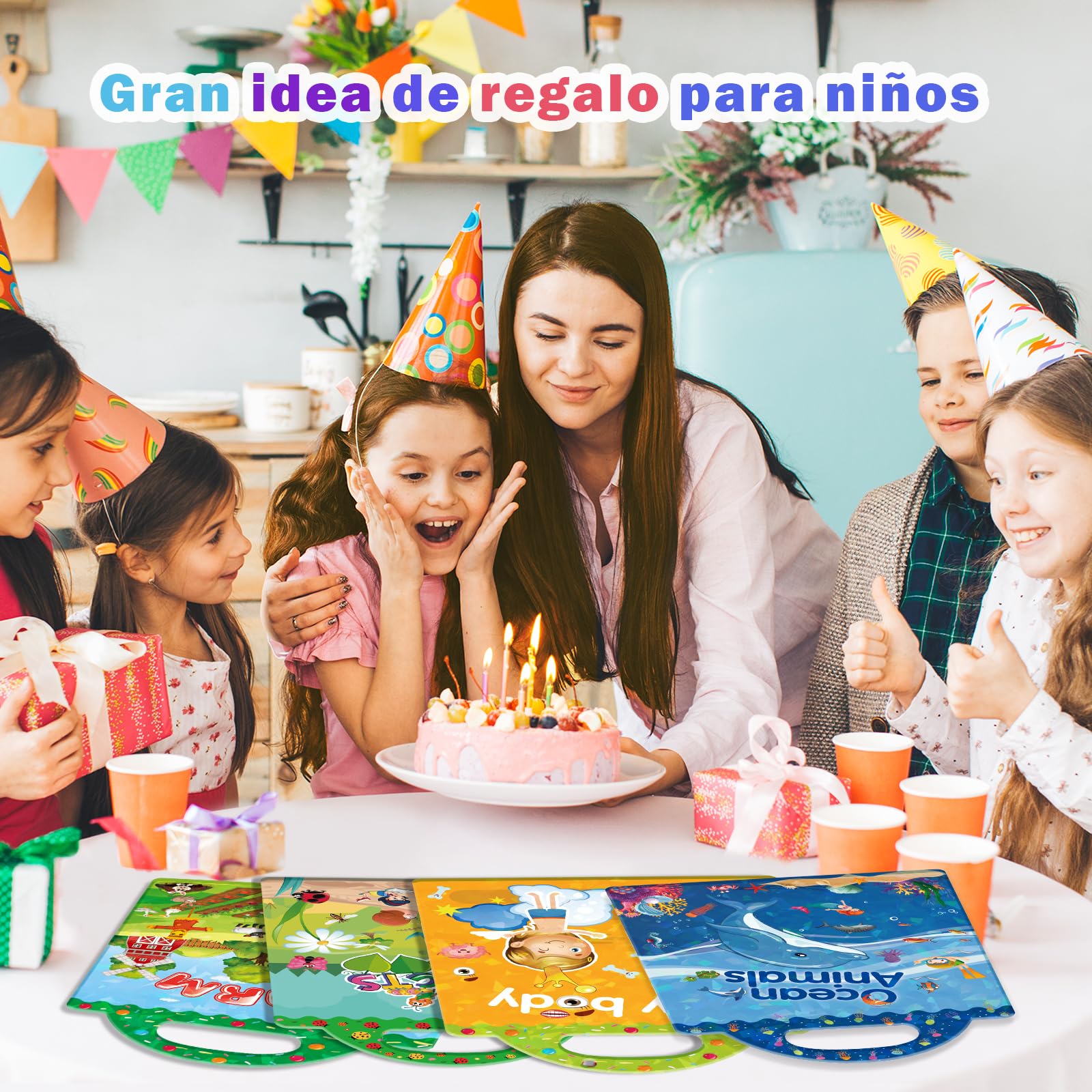 GUYUCOM Paquete de 4 libros de pegatinas reutilizables, juguetes para niños de 2, 3, 4 años, pegatinas 3D transparentes para granja de insectos oceánicos, juguete educativo, regalos de cumpleaños