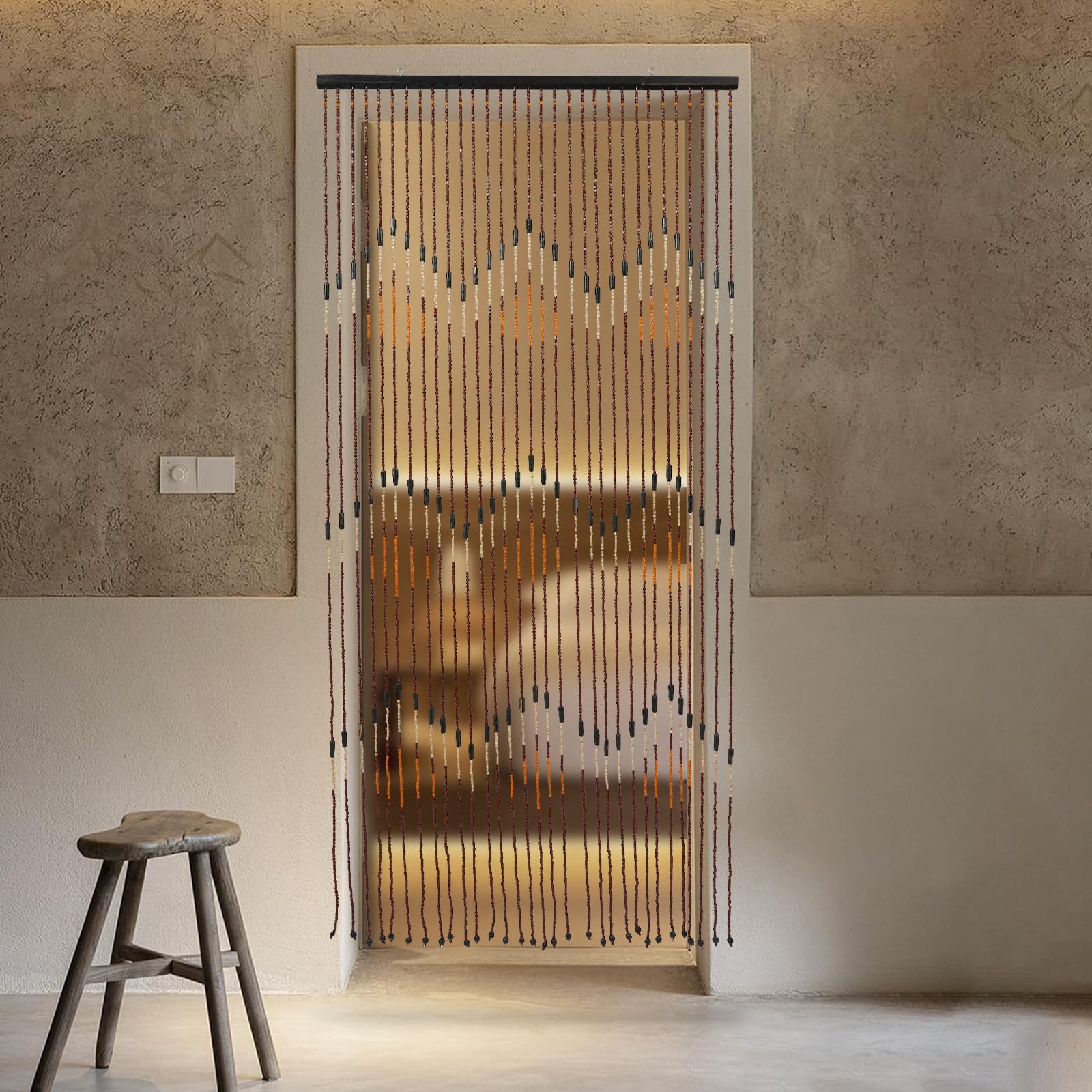 Rideau de perles rétro en bambou et bois, 90 x 195 x 31 cm, rideau de porte, perles en bois, rideau de perles pour porte, balcon, intérieur