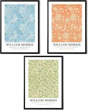 William Morris Set of 3 Art Prints - Marigold, Willow Bough, Wild Tulip - Famous Artist Pictures - Stylish Gallery Wall Art - Variety of Sizes Set 1, A3 Black Framed