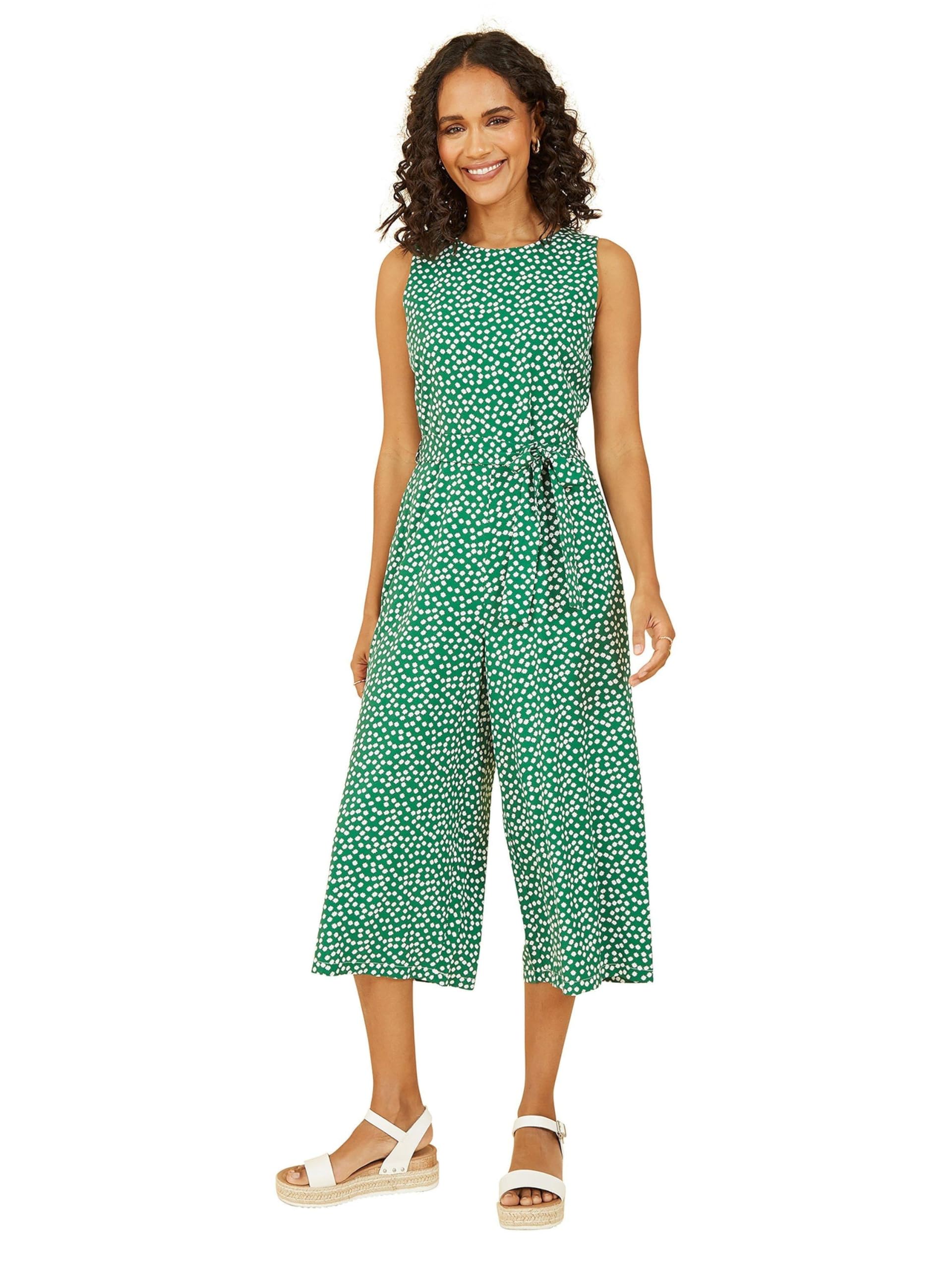 Yumi Women's Green Ditsy Daisy Sleeveless Culotte Jumpsuit (, 16)