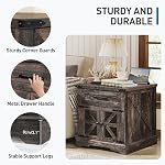 RALGEND Table de fin de ferme avec borne de recharge, 24" Grande table d'appoint Canapé avec tiroir, grande table de fin pour le salon, table de nuit en bois avec sortie, carré, chêne rustique foncé