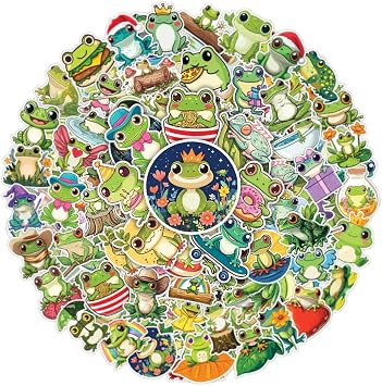 100pcs Cute Frog Stickers Waterproof Decals for Water Bottles Laptop Luggage Computer Scrapbooking Teens Adults Girls Funny Party Birthday Decorations