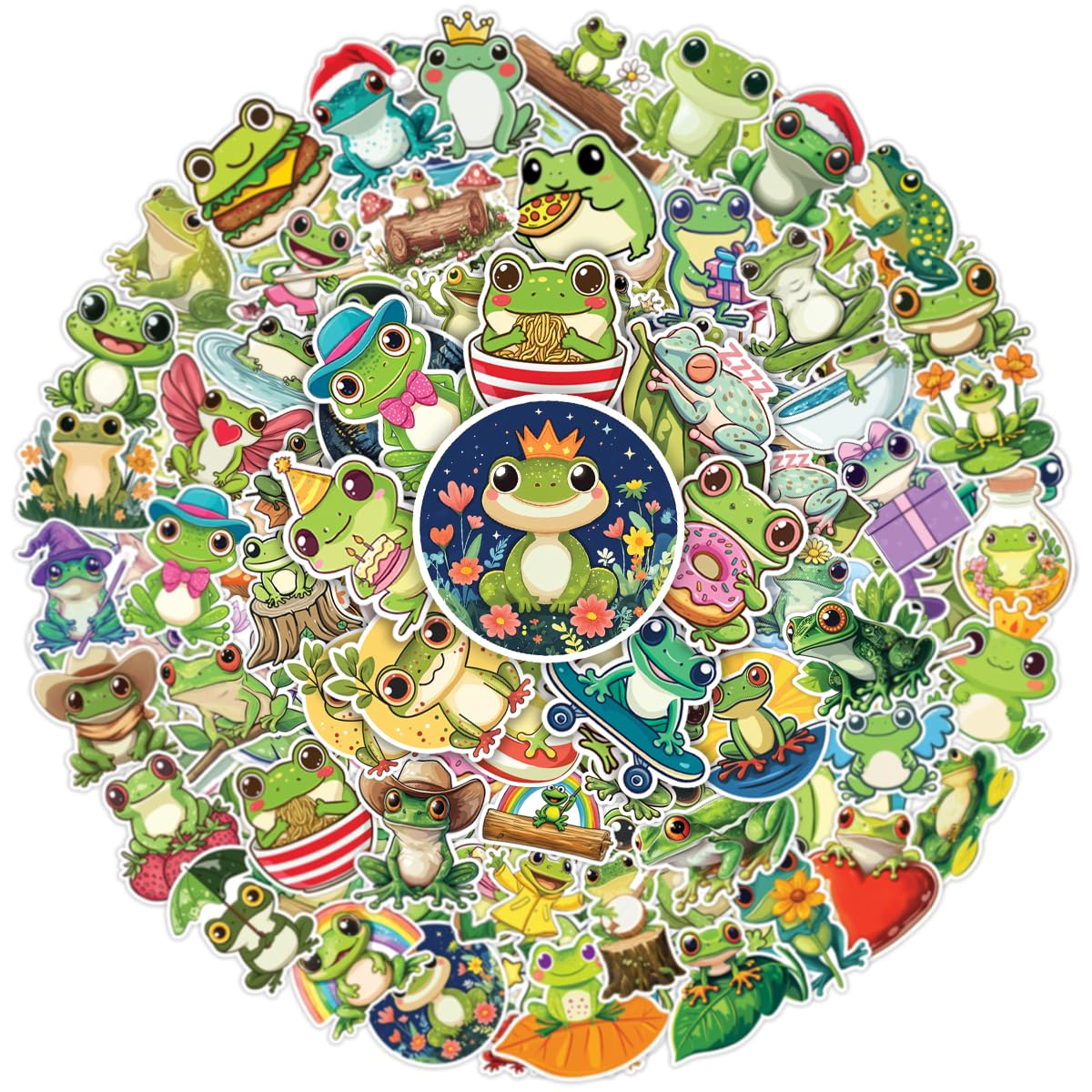 100pcs Cute Frog Stickers Waterproof Decals for Water Bottles Laptop Luggage Computer Scrapbooking Teens Adults Girls Funny Party Birthday Decorations