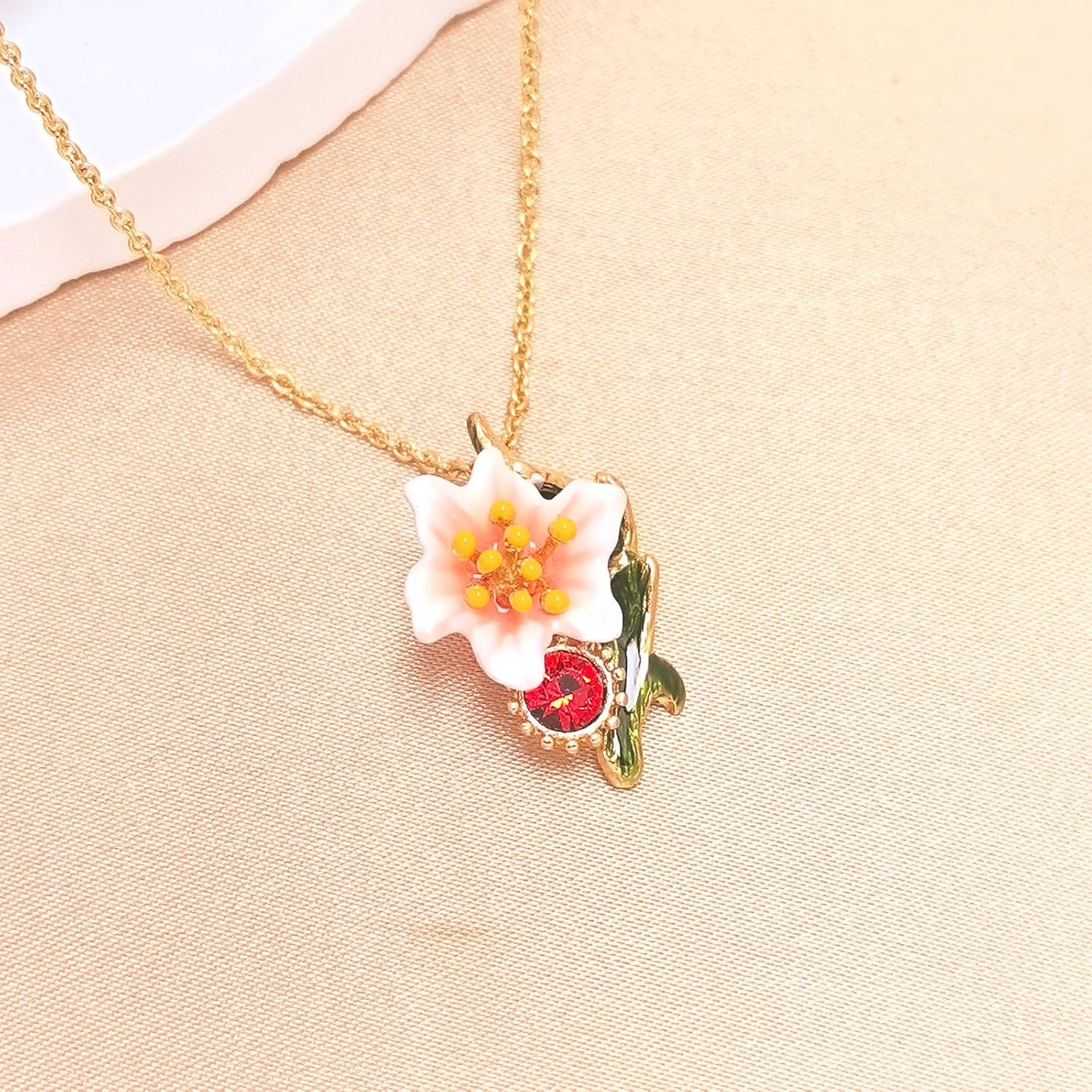 Enamel Flower Necklace for Women - Cubic Zirconia Floral Pendant Jewelry Gift for Anniversary, Christmas, Birthday - Dainty Gold Plated Chain Accessories - Image 9
