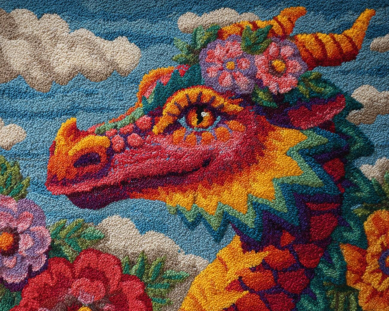 AMBATTERY Latch Hook Tapestry Kit Colorful Dragon 90x120cm