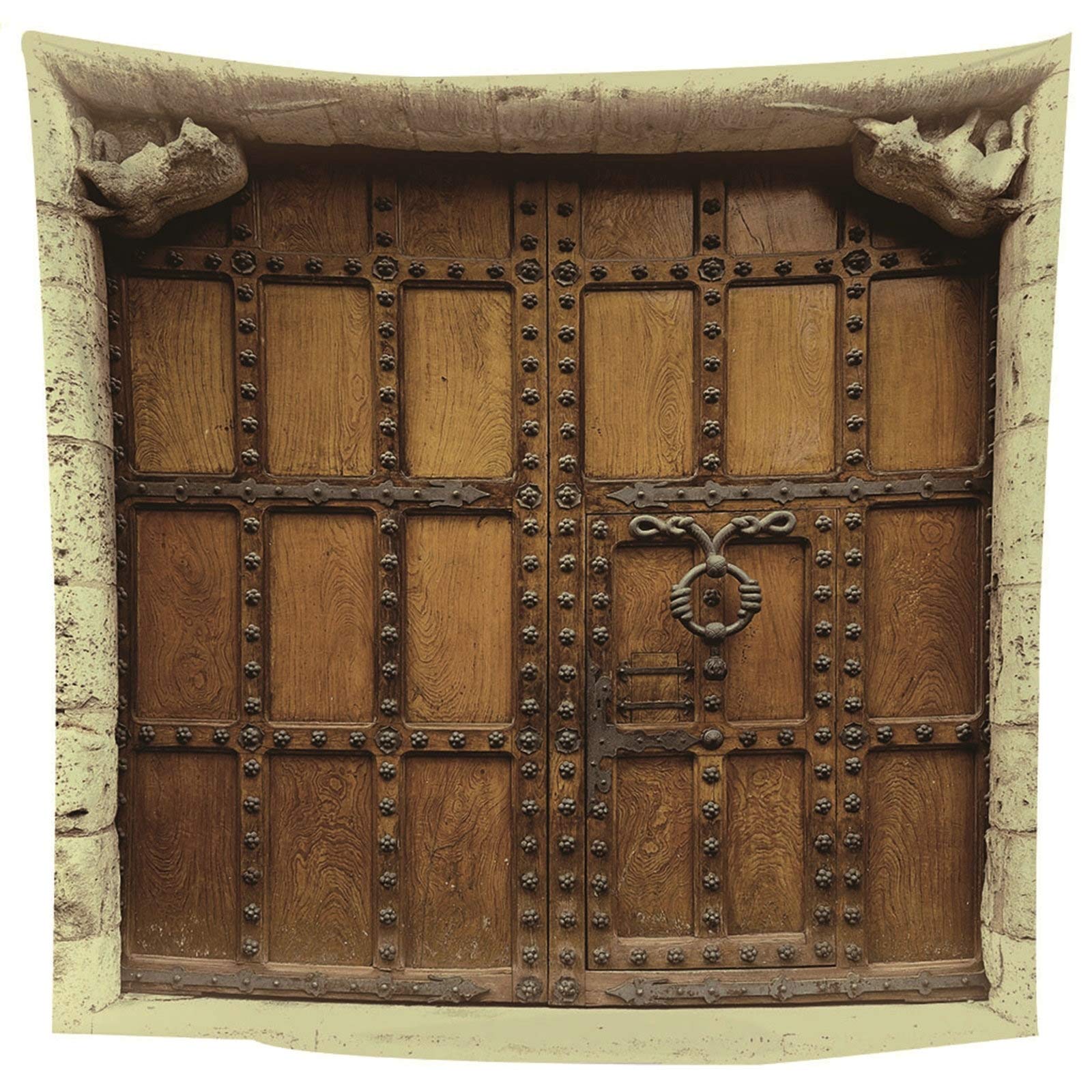 Aeici Tapiz De Pared De Tela, Tapiz Techo Tapiz de Pared Puerta de Hierro Tapiz- marrón, 300x260CM