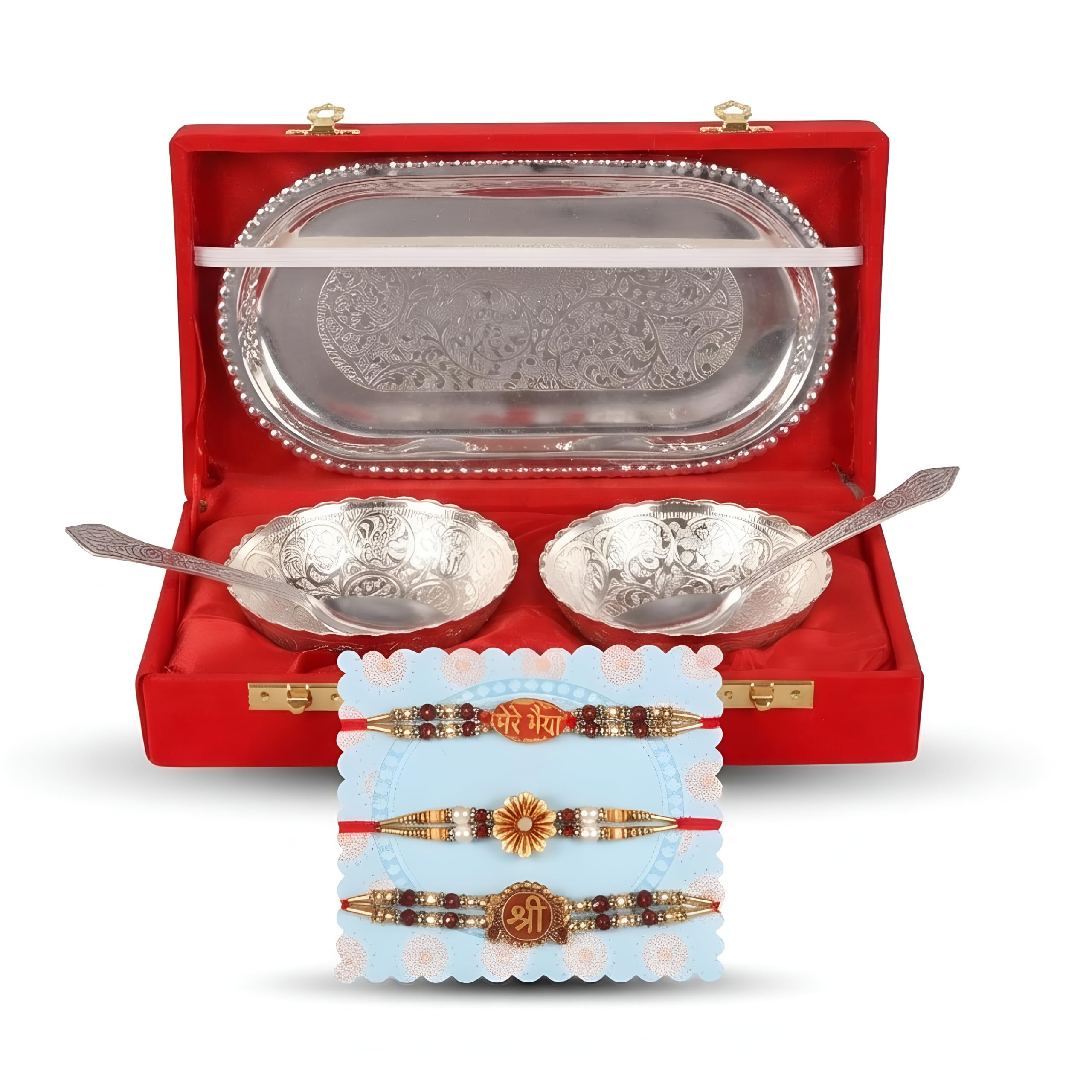 Piepot Rakhi Set for Brother | Rakhi with Gift German Silver Bowl Set, Roli Chawal & Best Wishes Card | Greman Silver Bowl Set | Rakshabandhan (Pack of 3)-image-48