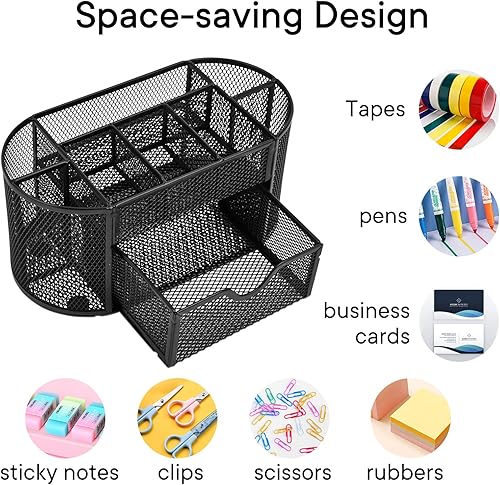 Miniatura 2 de JaBrand Desk accessories and Workspace Organizers, Pen Organizer for Desk Mesh Office Organization Box with 8 Compartments and 1 DrawerStationery