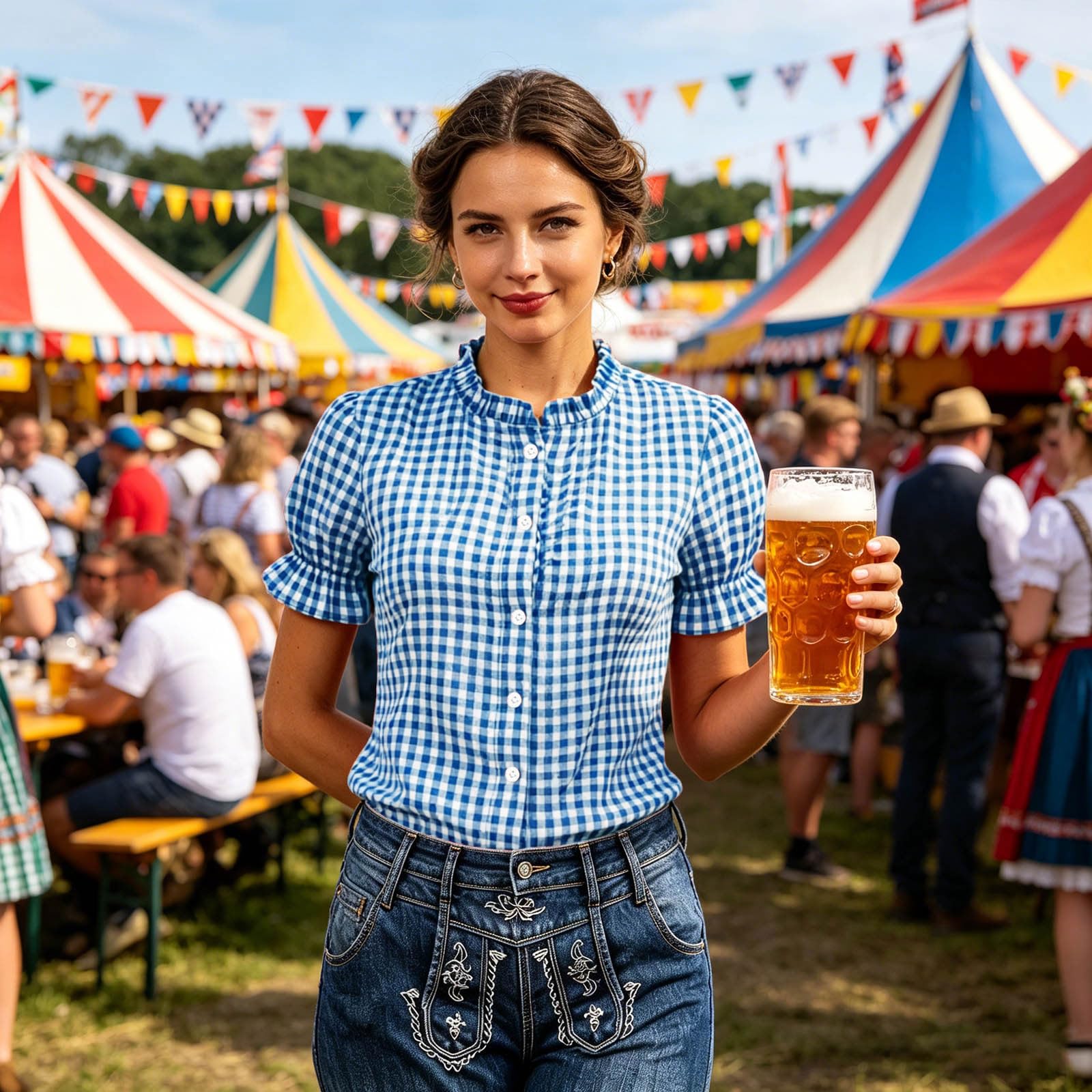 Trachtenbluse Damen Kurzarm Rot Weiß Karierte Bluse mit Knopfleiste Puffärmel Kariertes Trachtenblusen Oktoberfest Damen Outfit Moderen Bayrische Trachten Oberteil Trachtenshirt Karohemd