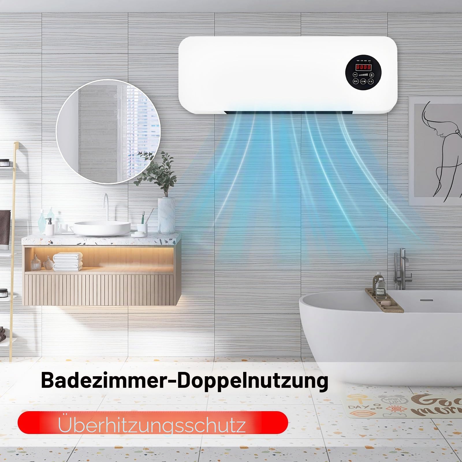 2000 W Split-Klimagerät, wendbar, Klimagerät ohne Außeneinheit, 60 x 21 x 8,5 cm, Heizung & Kühlung, kompakt, leise, schnelle Installation, mit Fernbedienung, für Haus (weiß)
