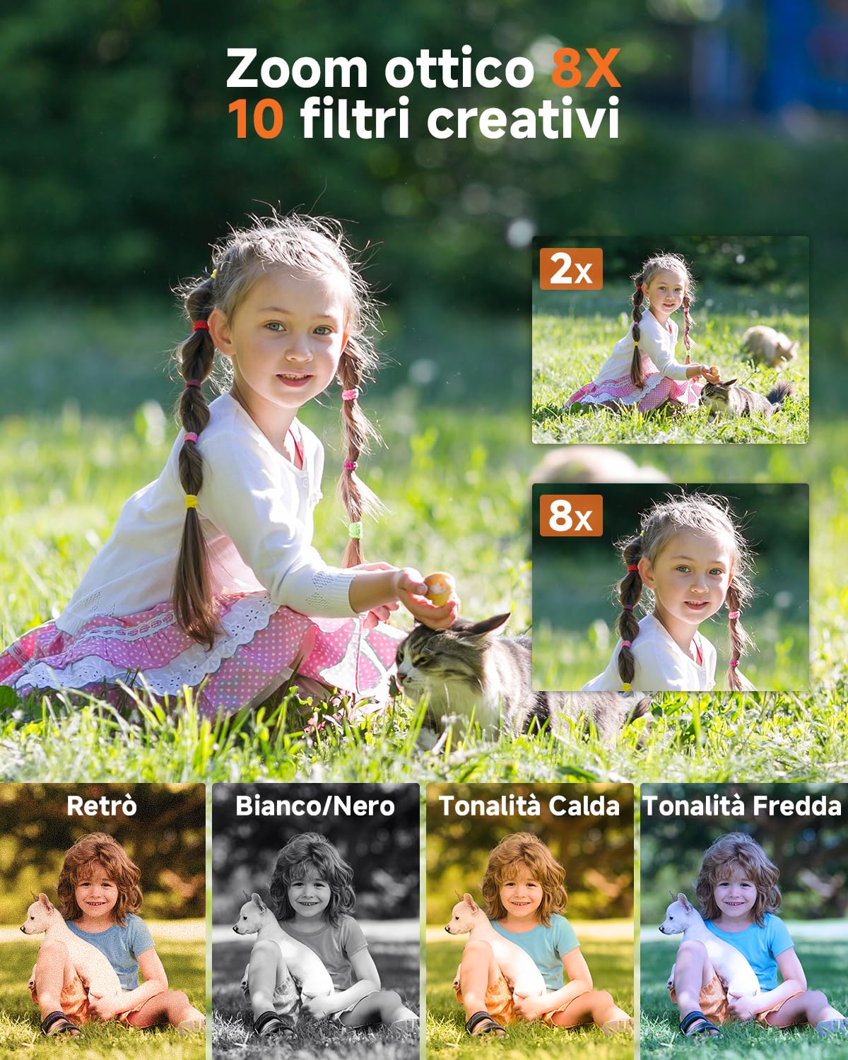 Fotocamera Digitale 5K 64MP Rollei, Powerflex X8 Dual Lens Macchina Fotografica con Zoom 8X e Touchscreen da 3.6" Digital Camera Compatta Dual Obiettivo Nero, Fotocamera-Digitale-Macchina-Fotografica