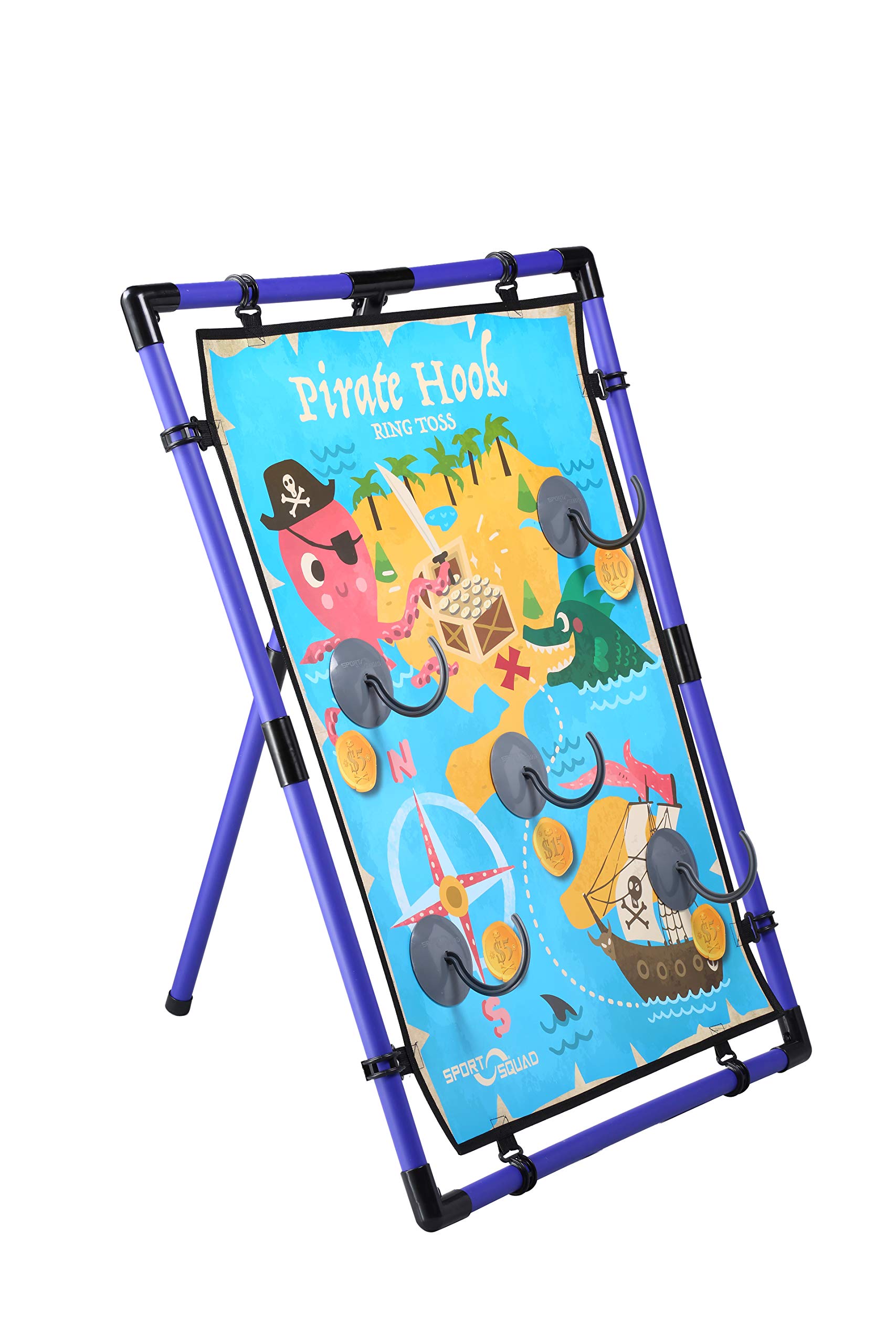 Sport Squad Pirate Hook Ring Toss - Indoor & Outdoor Ring Toss Games for Kids and Adults - Portable Pirates Ring Toss Game - Great for Pirate Themed Birthday Parties - Incl. 3 Purple & 3 Orange Rings
