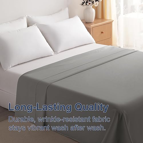 Vista 93 de BEDSUM Sábana encimera de microfibra tamaño individual, de lujo, 1800 hilos, resistente a las arrugas y a la decoloración, color blanco