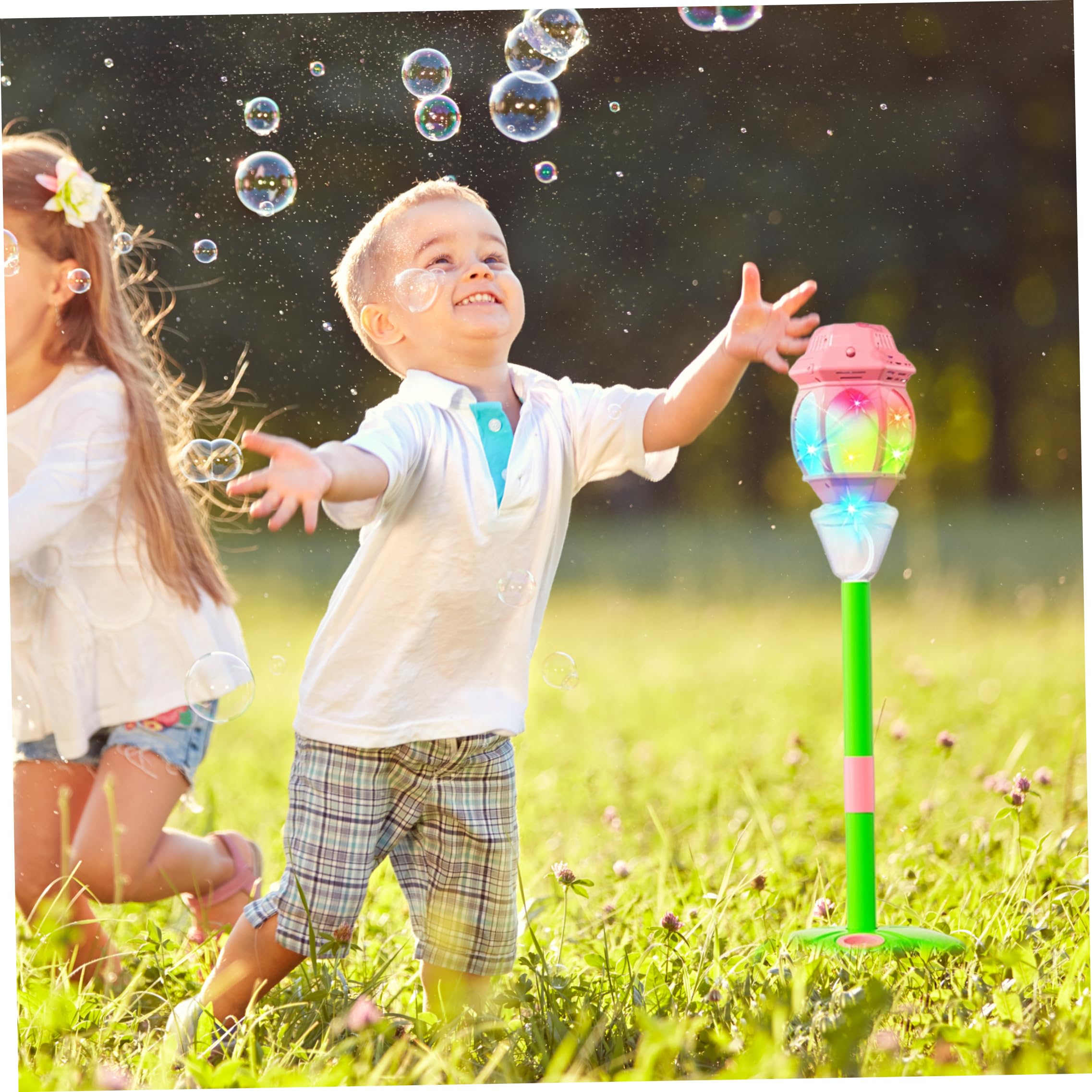 Máquina automática de Burbujas, máquina de Burbujas para niños, soplador de un Toque con Luces Led y música, Recargable por Control Remoto