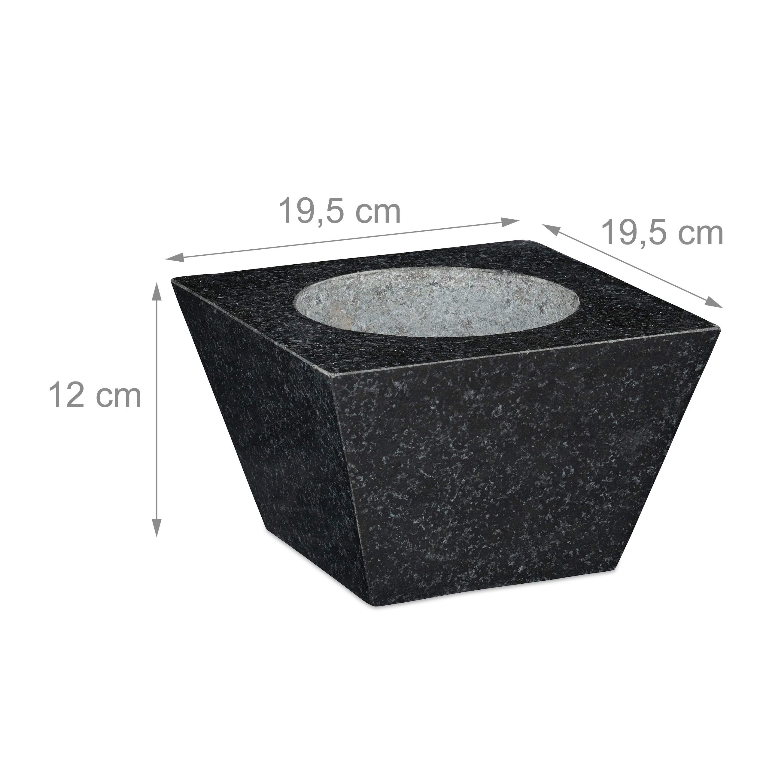 Relaxdays Mortier et pilon, XXL, granit, épices et herbes,750 ml,6,75 kg, mortier en pierre 12x19,5x19,5cm, noir