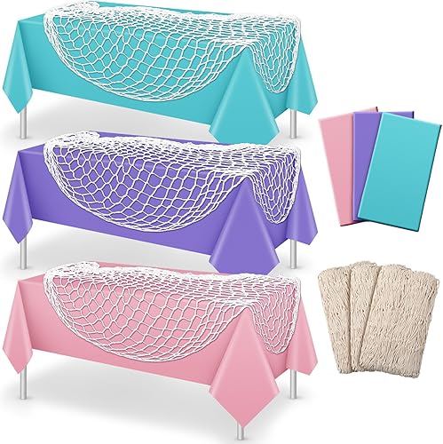 Unittype Juego de 6 manteles decorativos de red de pescado, de algodón y de plástico, para fiestas temáticas náuticas, baby shower, decoración de