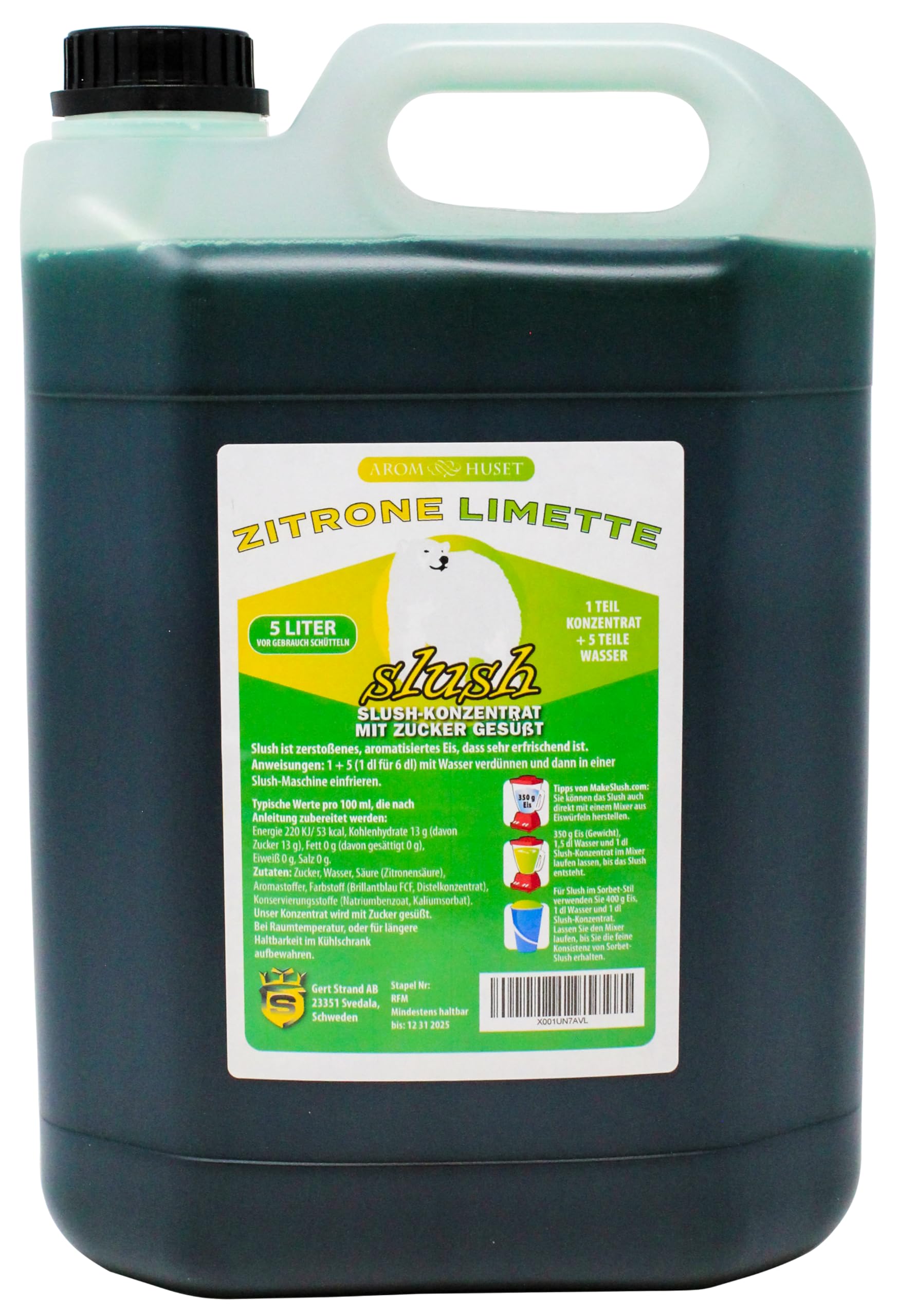 Zitrone-Limetten-Slushkonzentrat 5 L, Mischungsverhältnis 1:5 | Slush-Eis | Crush-Eis | Wassereis | ohne künstliche Farbstoffe | für Slushie-Maker
