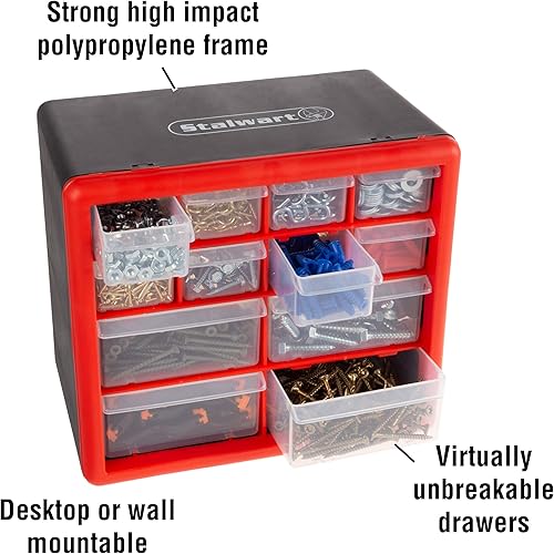 Miniatura 4 de Stalwart - 75-ST6067 Cajones de almacenamiento - Organizador de 12 compartimentos de escritorio o de pared - 4 cajones grandes y 8 pequeños