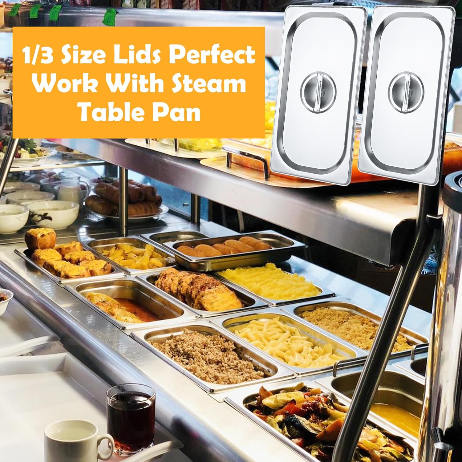 JMIATRY 10 Pack Stainless Steel Hotel Pan Lids 1/3 Third Size Hotel Pan Lids, 12.9''L x 7''W Steam Table Pan Covers Prep Hotel Food Pan Cover Lid with Handles for Commercial Restaurant Buffet Roasting
