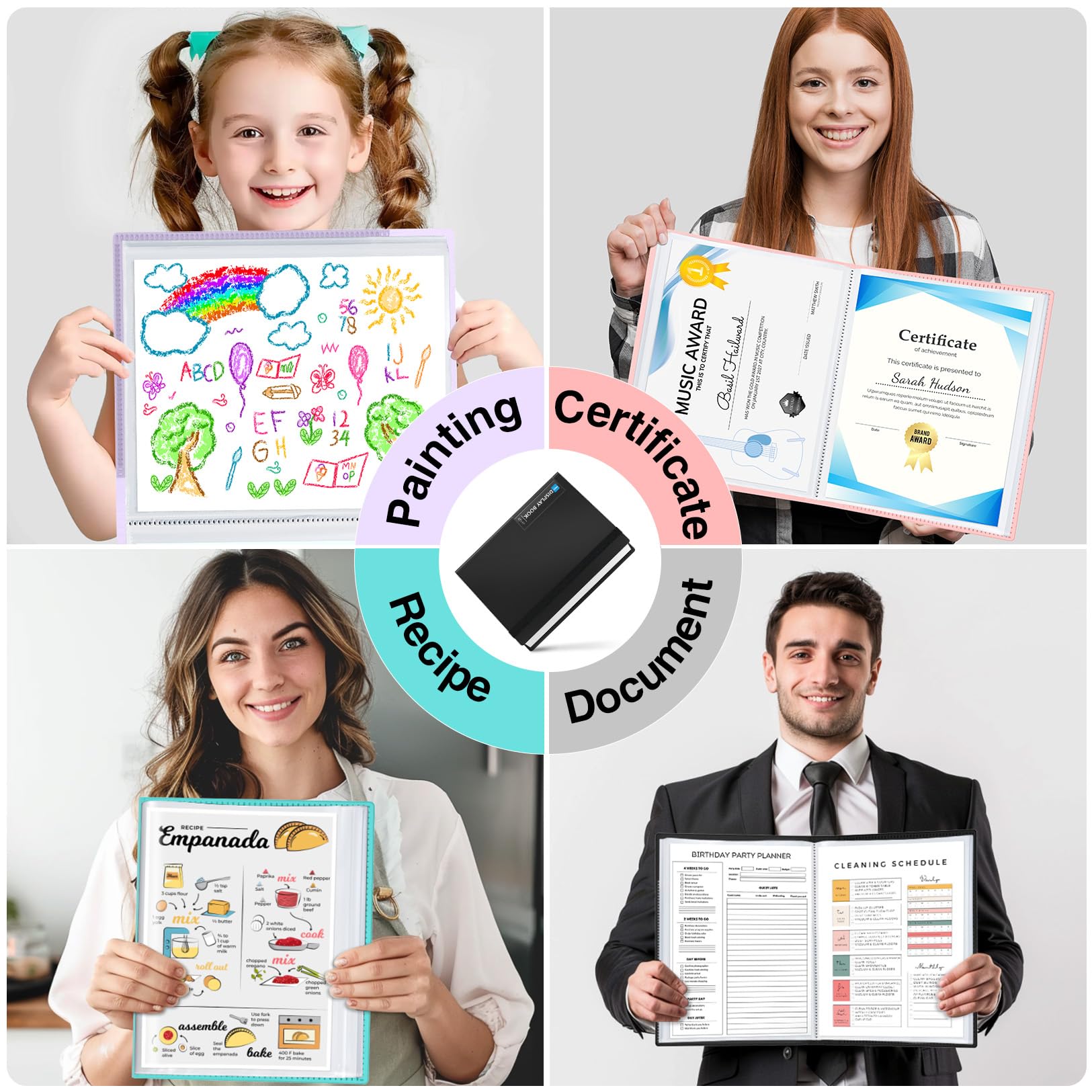 Sooez Carpeta de 72 bolsillos con fundas de plástico y banda elástica, gran capacidad de 8.5 x 11 pulgadas, 144 páginas, carpeta de documentos con protectores de hojas transparentes para oficina y