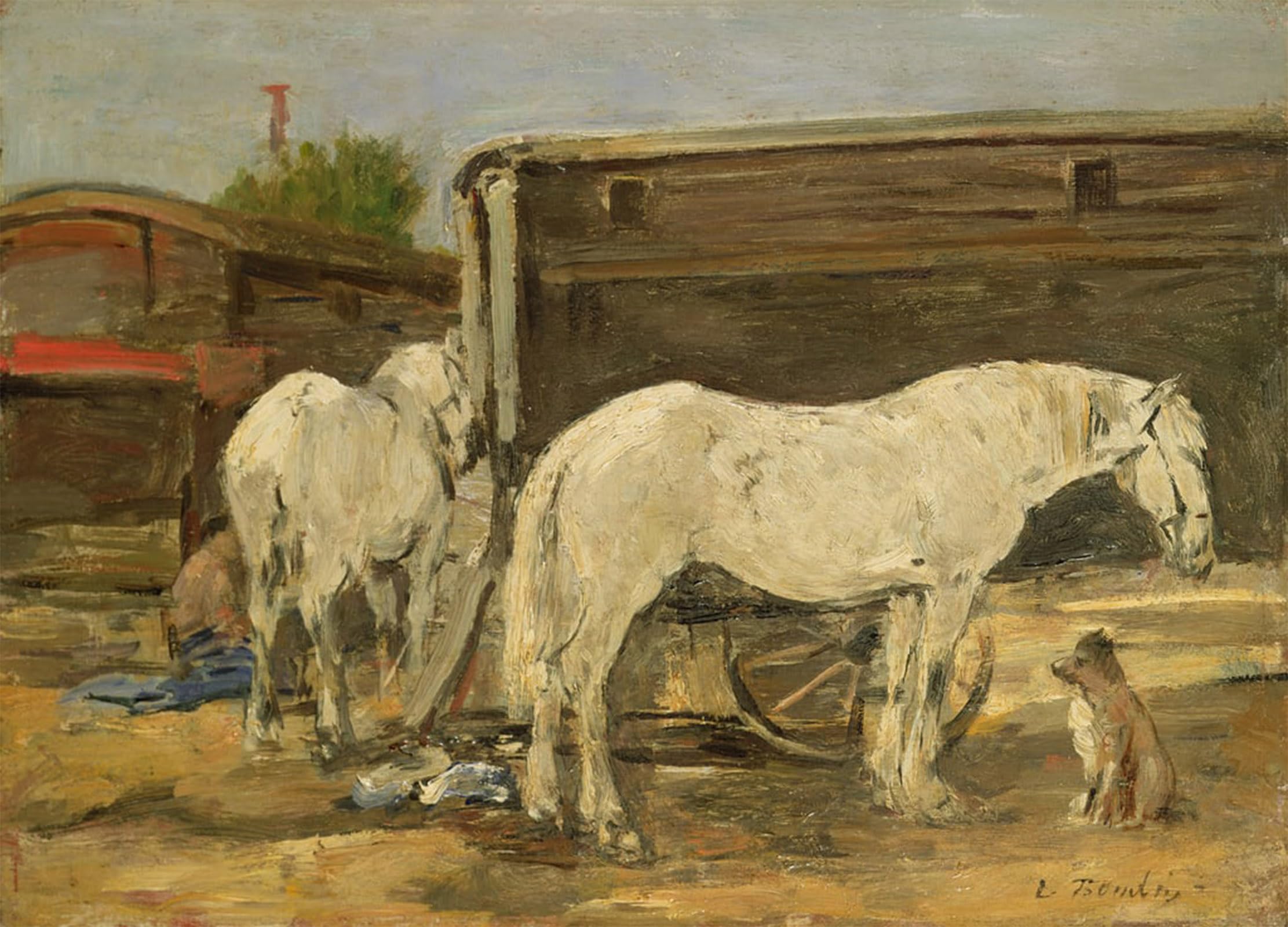 POSTERIIk Vintage Classic Picture Landscape Artwork Gypsy Horses by Eugene Louis Boudin Portrait Canvas Painting for Office Home Decor 60x90cm