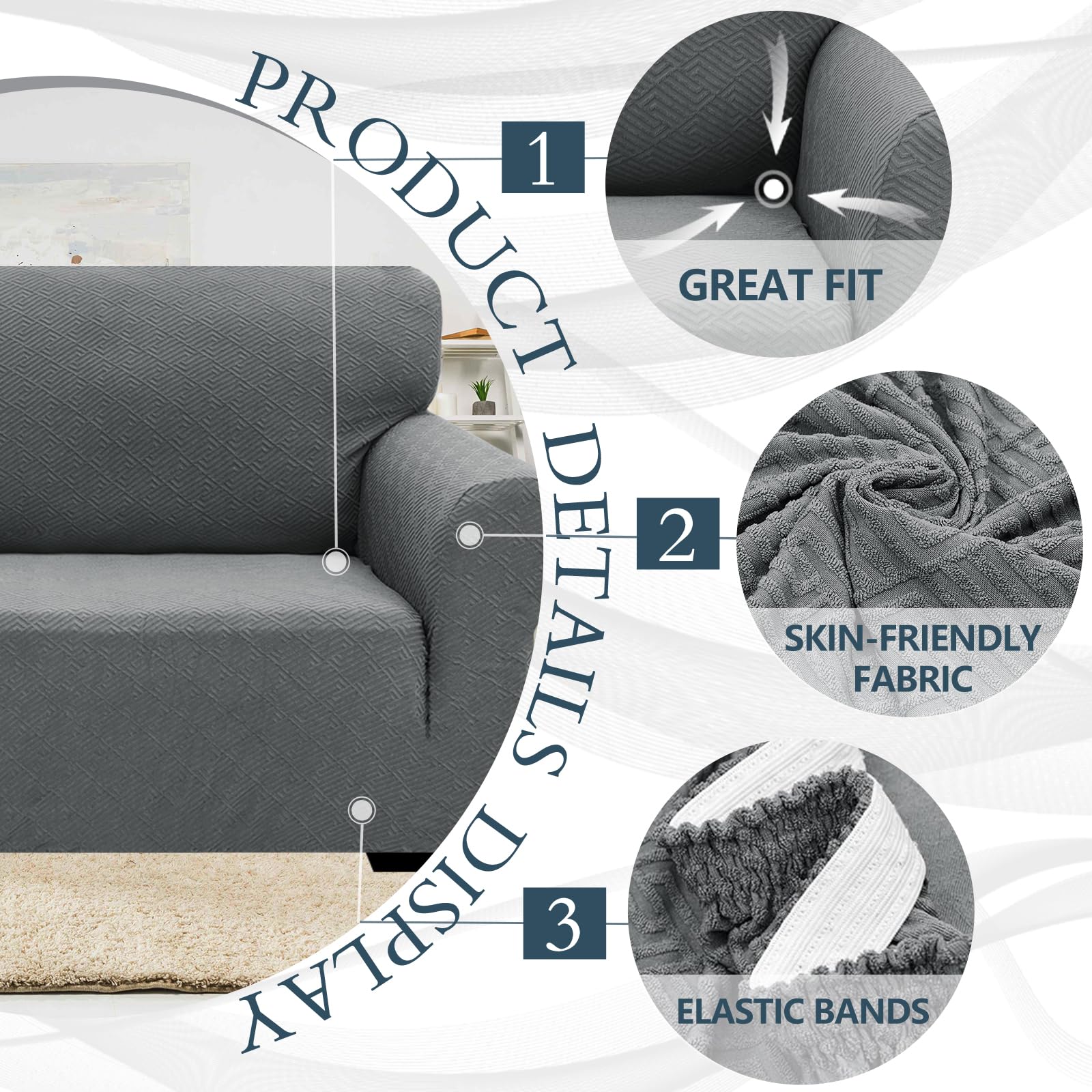 Ystyle Copridivano 4 Posti Con Braccioli, Super Elasticizzato Copri Divano, Copridivano Antigraffio Gatto, Copridivani Antiscivolo Antimacchia, Universale Sofa Cover Moderno, Grigio Chiaro