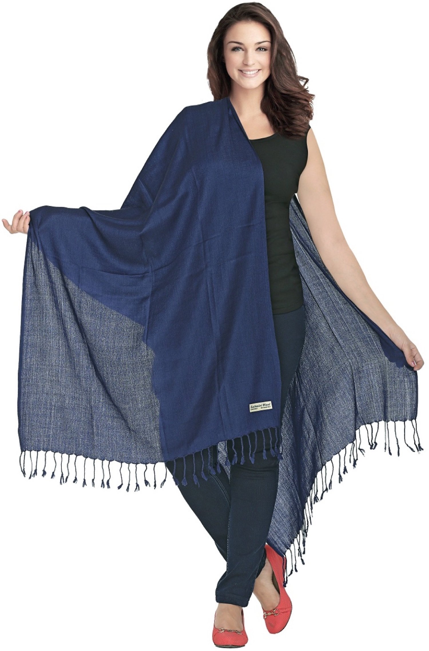 World Of Shawls Women's Navy Luxurious 100% Kashmiri Fine Wool Pashmina Shawl Wrap Scarf (Navy)