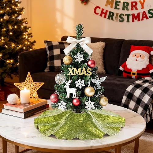 Miniatura 156 de Falda de árbol de Navidad de lentejuelas: Falda de árbol de bronce de 24 pulgadas, falda de satén con lentejuelas Falda de árbol pequeño