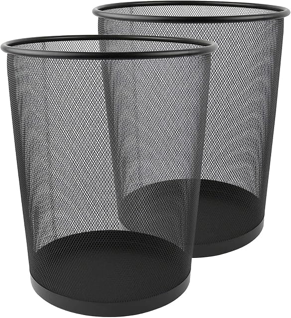 AVLASH ® Circular Finest Black Mesh Waste Paper Bin (Pack of 2) Lightweight Waste Basket, Metal Trash Bin for Kitchens, Home Offices, Dorm Rooms, Living Rooms & Bedrooms (Black).